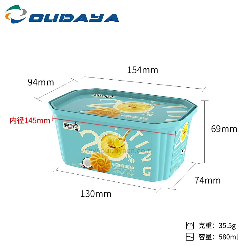 580ml 500g Rectangle Iml Food Plastic Packaging PP Cheese Tub Margarine Containers Butter Tub