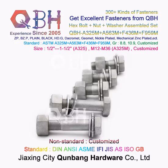 Qbh ASTM A325 A325m HDG Yzp Nero Zp Zinco pieno Mezza filettatura 2h Dado F436m Rondella Pesante esagonale Testa esagonale Industria Costruzione Materiale da costruzione Cassaforma